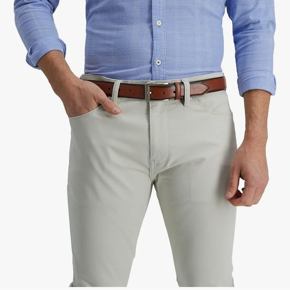Dockers Pair of Men’s Drop-Edge Leather Tan Belt with silver Buckle Size 44 NWT